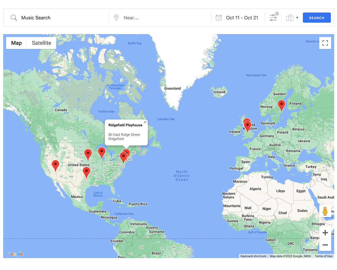 Show your worldwide locations and their upcoming events on one map with shortcodes and template tags!
