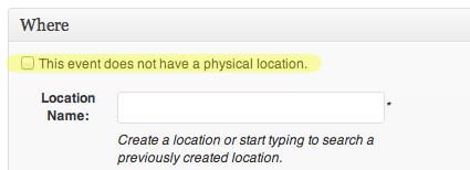 a screenshot of the "this event does not have a physical location" setting