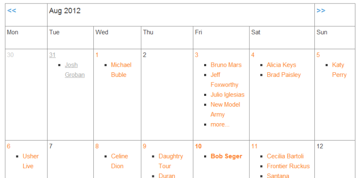 calendar of events