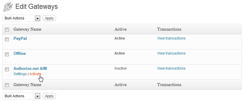 Your Payment Gateways dashboard allows you to (de)activate and set up your gateways.