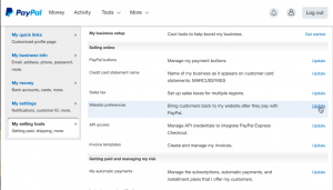 screenshot of website preferences on paypal selling tools